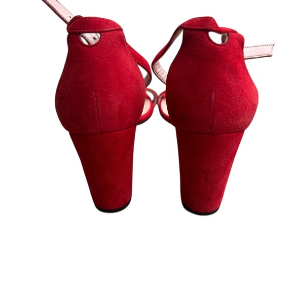 Stuart Weitzman nearly nude Red Suede Block Heel Sandals size 8 - Picture 6 of 9